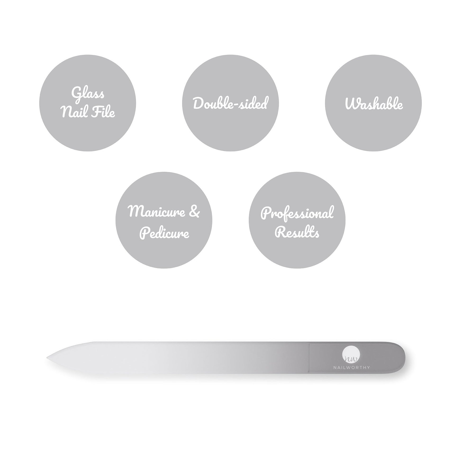 Glass nail file with gray handle; double-sided, washable; manicure and pedicure