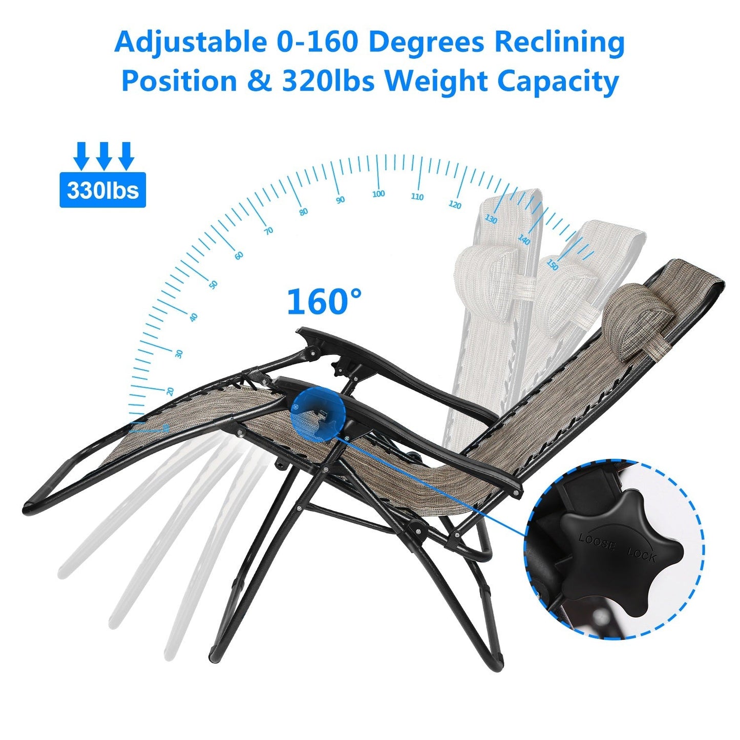 2Packs Zero Gravity Lounge Chair with Dual Side Tray 330lbs Load Foldable Recliner Chair
