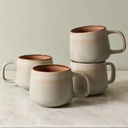 Small Ceramic Coffee Mugs Set of 4 | 8 oz Stoneware Coffee Cups | Lead-Free, Non-Toxic | Microwave & Dishwasher Safe | Comfortable Handle | Aesthetic Nordic Design for Cappuccino | Sage Ash