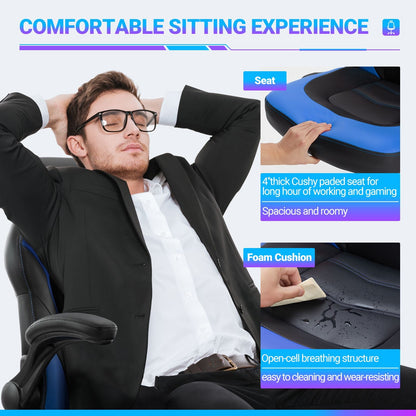 Ergonomic Office Computer Home Gaming Desk Chair Adjustable PU Leather Racing Chair Flip-up Armrest For Christmas Furniture
