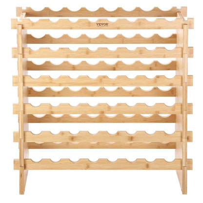 VEVOR 48 Bottle Stackable Modular Wine Rack Bamboo Wood Display Shelf 6-Tier