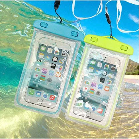 Transparent waterproof phone pouch set with blue and lime window covers