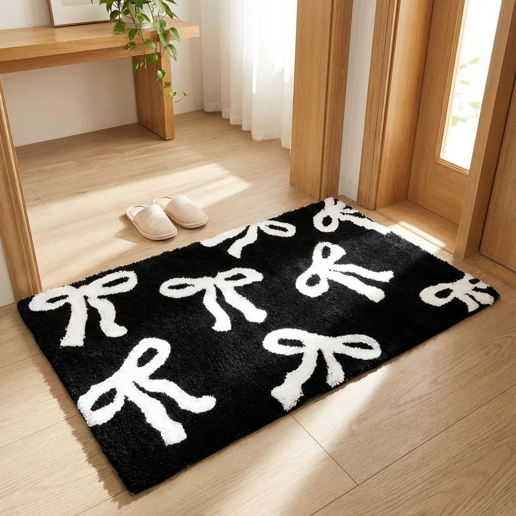 Bow Coquette Cute Bath Mat (20 X 32 Inch) – Non-Slip Absorbent Bathroom Rug For Vanity, Shower, Bedroom & Kitchen | Perfect Christmas Holiday Decor & Gift