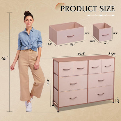 Dresser for Bedroom with 8 Drawers, Wide Fabric Dresser for Storage and Organization, Chest of Drawers, Dressers for Living Room, Closet, Hallway, Dark Grey
