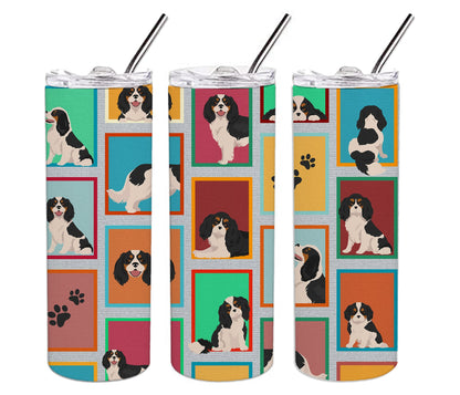 Lots of Tricolor Cavalier Spaniel Stainless Steel Skinny Tumbler Vacuum Double Walled Reusable Insulated Tumbler Travel Cup for Coffee Cocktails Gift with Lid, 20 oz