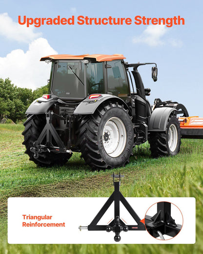 3-point trailer hitch attachment with triangular reinforcement and receiver