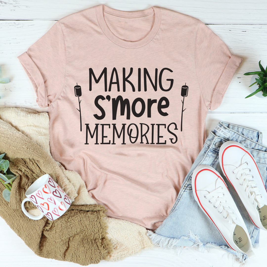Heather prism peach T-shirt with crew neck and black “MAKING S'MORE MEMORIES” text