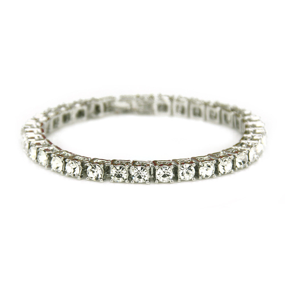Silver-tone rhinestone tennis bracelet with clear square-cut stones and bar clasp