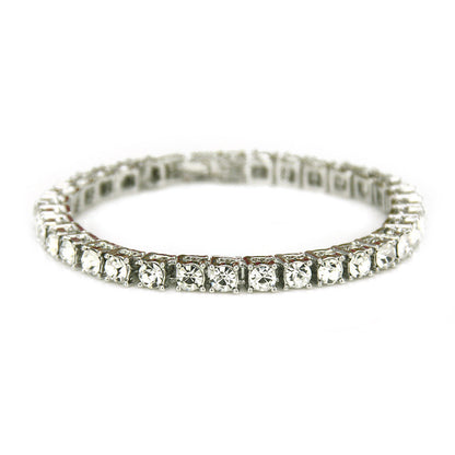 Silver-tone rhinestone tennis bracelet with clear square-cut stones and bar clasp