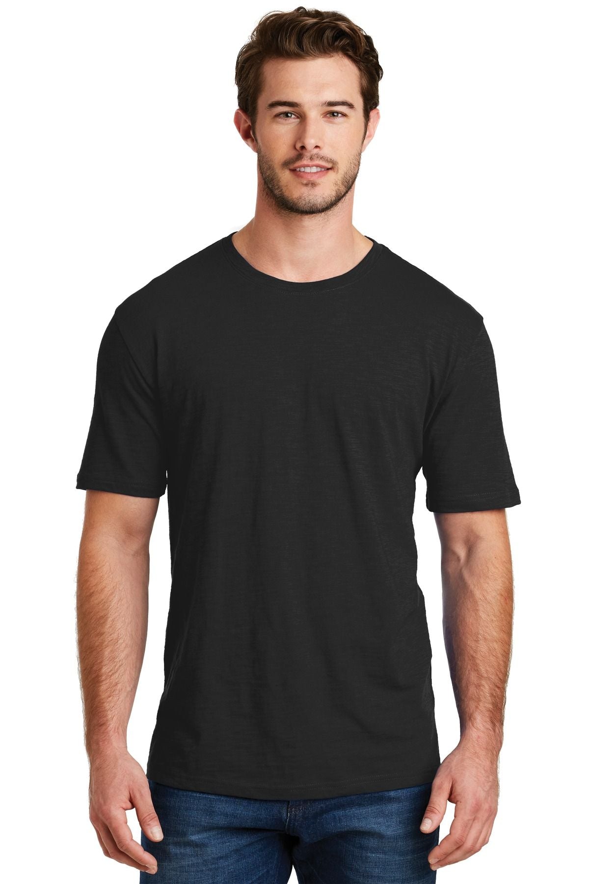 Black crew-neck short-sleeve T-shirt with a straight hem.