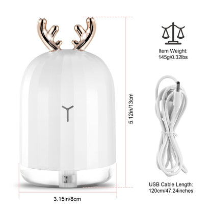 White deer-antler humidifier with size markers and visible USB cable