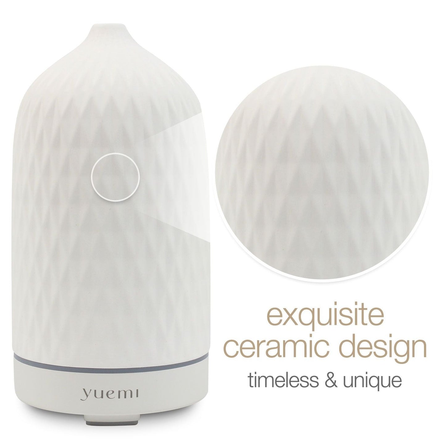 YUEMI Zen Breeze Essential Oil Diffuser Ultrasonic Aromatherapy Diffuser 160ml Ceramic Stone Aroma Diffuser with 7 Colors LED Night Light 4 Timer Setting and Waterless Auto Shut Off