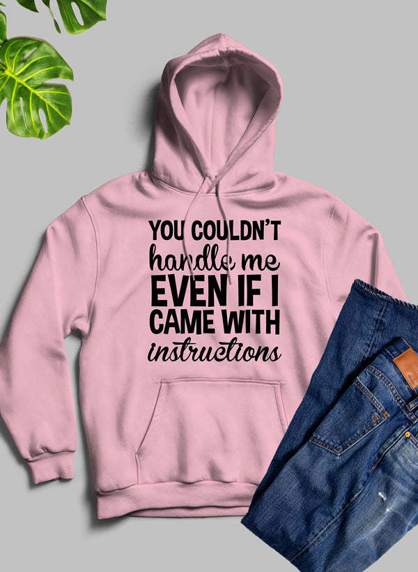 Pink hoodie with front text graphic and kangaroo pocket