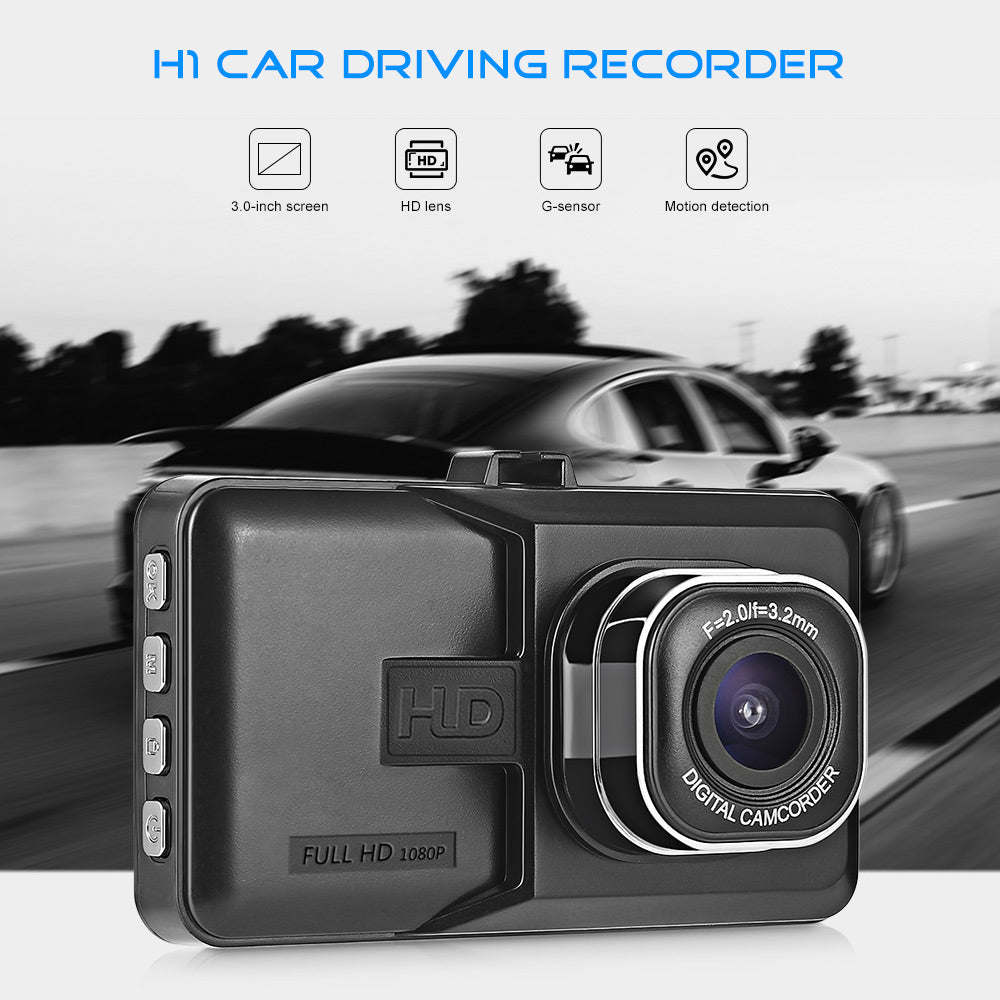 Dash cam with HD lens, 3.0-inch screen, Full HD 1080P, black