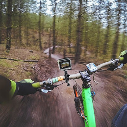 Handlebar-mounted action camera setup with small front display