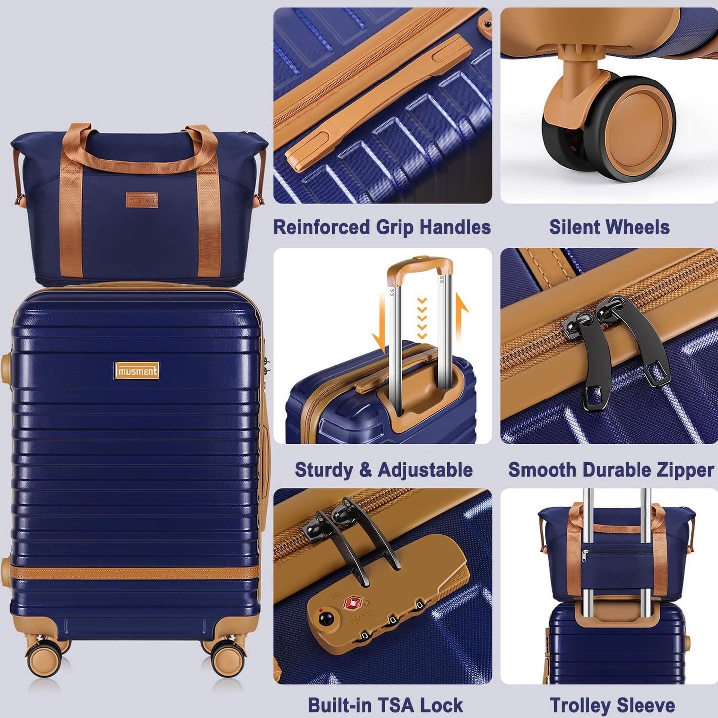 Expandable Suitcase Set Luggage Sets, 20 inch Carry On Luggage with TSA Lock and Double Spinner Wheels,(Deep Blue,3 PCS set )