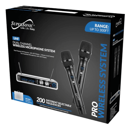 Supersonic UHF Dual Channel Selectable Frequencies Professional Wireless Microphone
