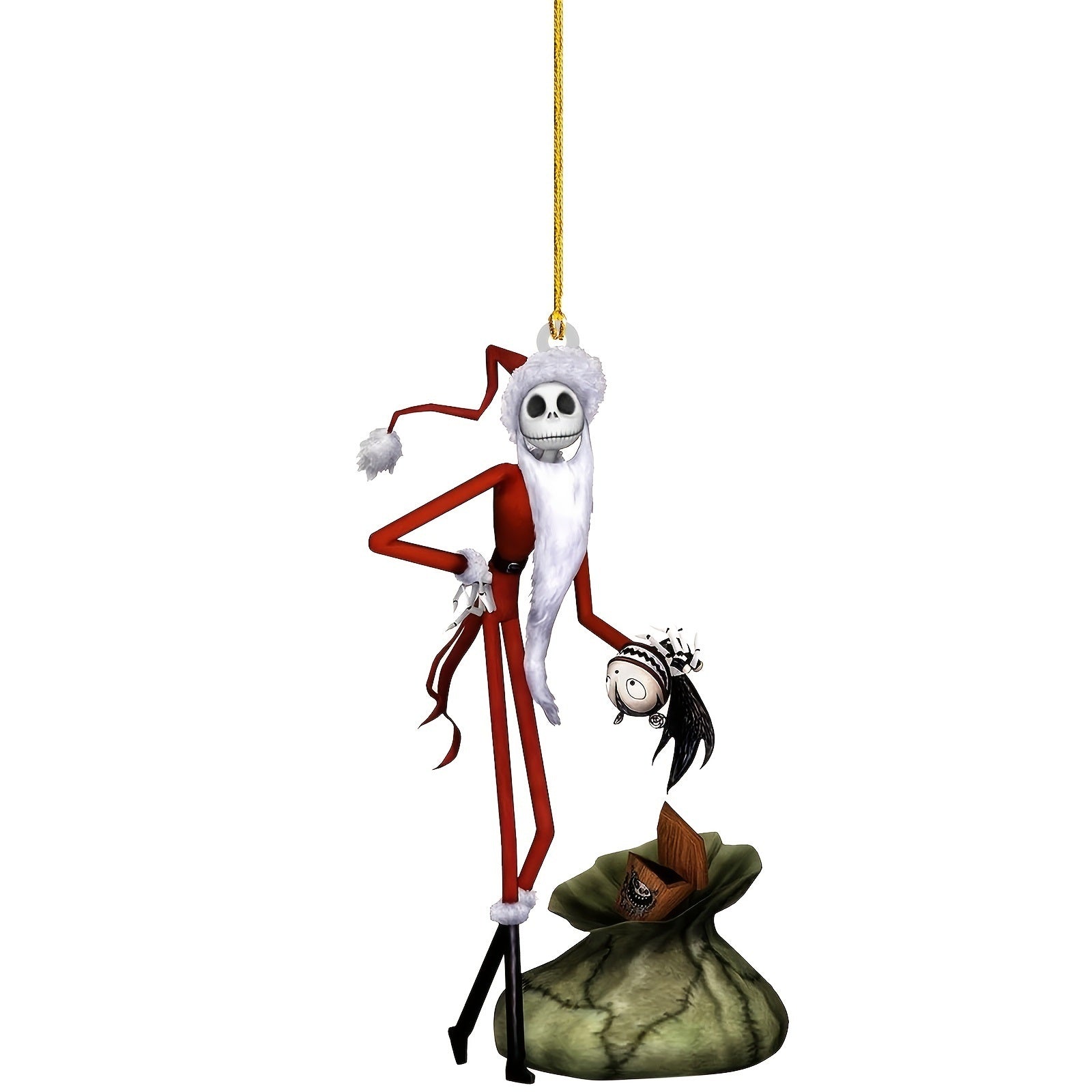 Hanging acrylic pendant doll ornament, white skeleton in red with black spider companion
