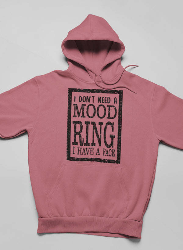 Mauve hoodie with front graphic print, pullover hood and long sleeves
