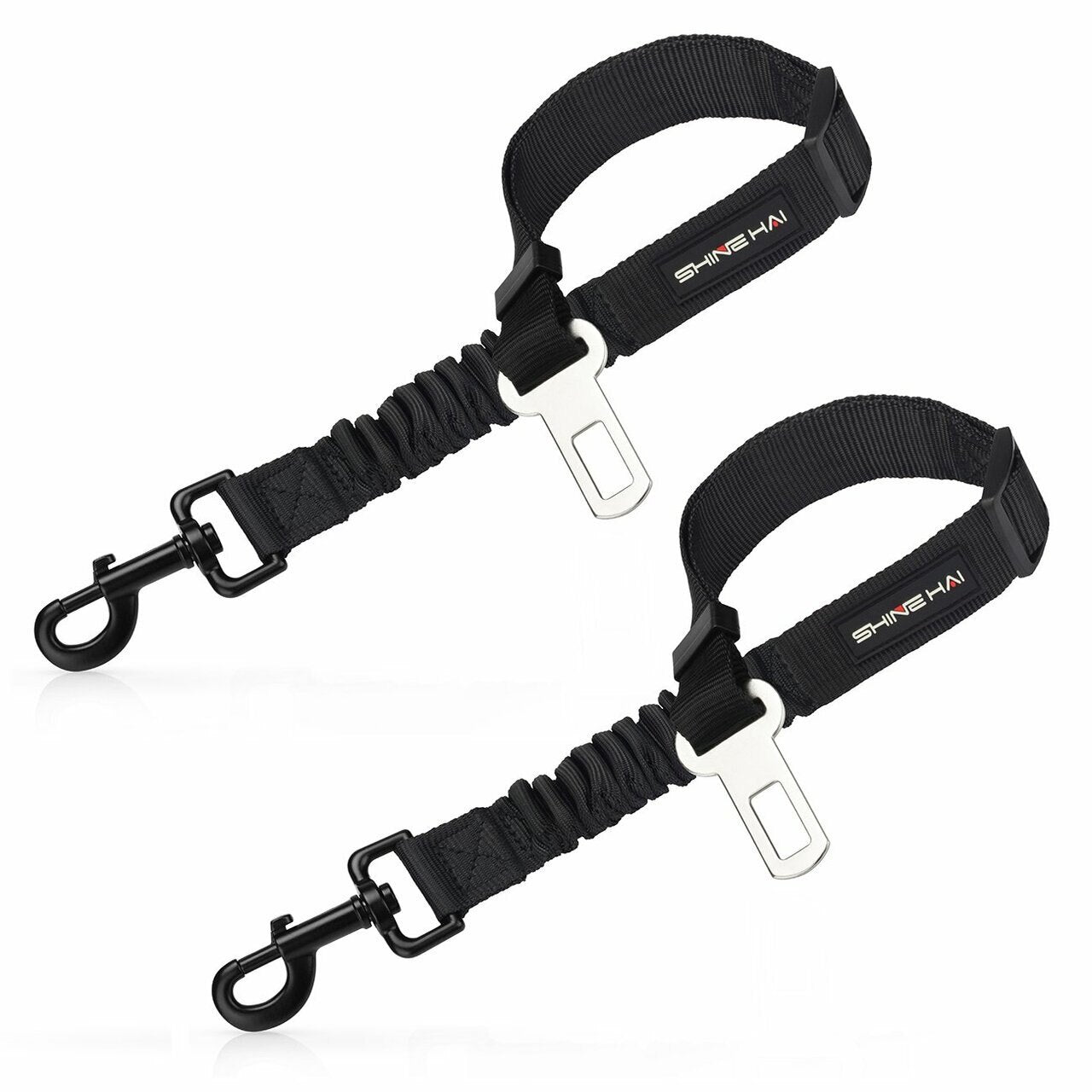 2-pack adjustable dog car seatbelt tethers with metal clips and buckles, black