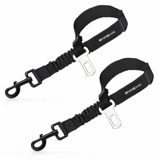 2-pack adjustable dog car seatbelt tethers with metal clips and buckles, black