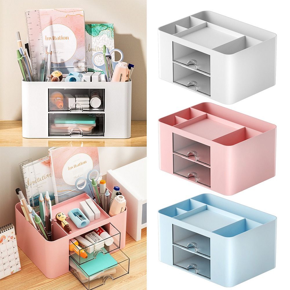 1pc Desktop Storage Drawers Cosmetic Makeup Organizer, Jewelry Display Box, Large Capacity Storage Box With Transparent Drawer, Pen Holder, Office Stationery Organizer For Lipstick Brushes Lotion