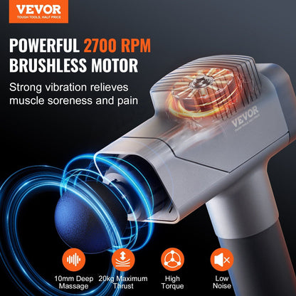 VEVOR Deep Tissue Percussion Massage Gun - 8 Speeds & 6 Heads for Athletes, Portable Handheld Massager for Pain Relief & Muscle Recovery