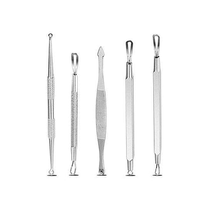 Set of six metal facial tool tips with loop and pointed ends