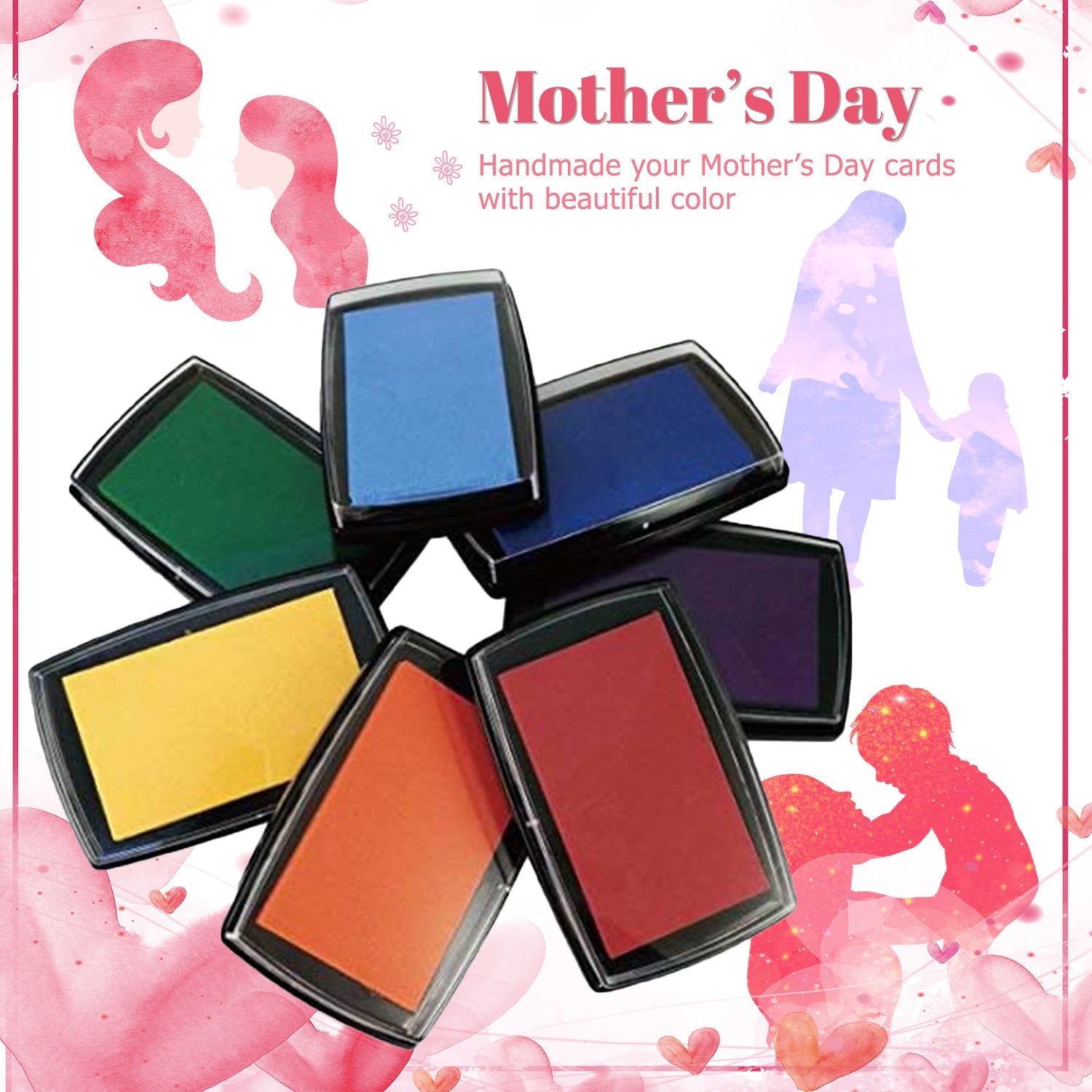 Multi-color ink pad set in black cases for rubber stamp crafts