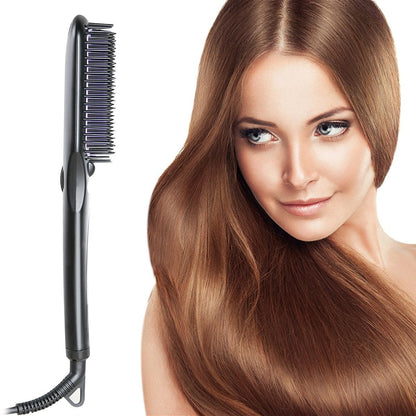 Electric hair straightening comb with narrow heated plates and corded handle