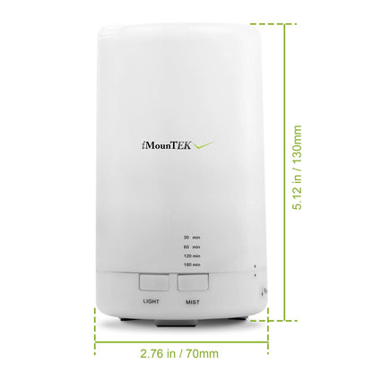 White mini ultrasonic aroma diffuser humidifier with LIGHT and MIST buttons