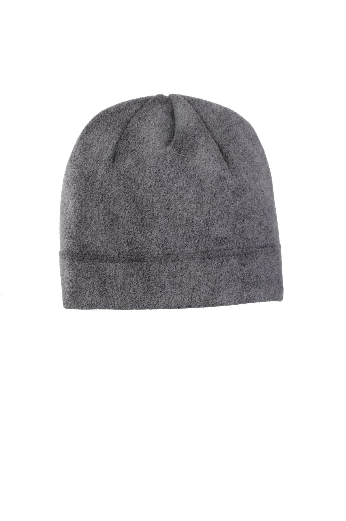 Fleece beanie in heather gray with stitched cuff and folded top