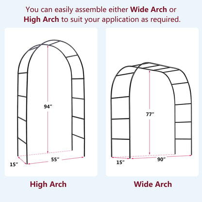 78"H x 45"W Metal Garden Arch Trellis; Adjustable Arbor Trellis for Garden Climbing Plants Support or Wedding Decor,Black