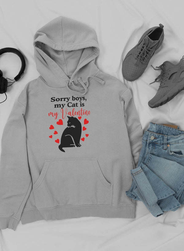 Light boys hoodie with hood and kangaroo pocket, cat heart chest print
