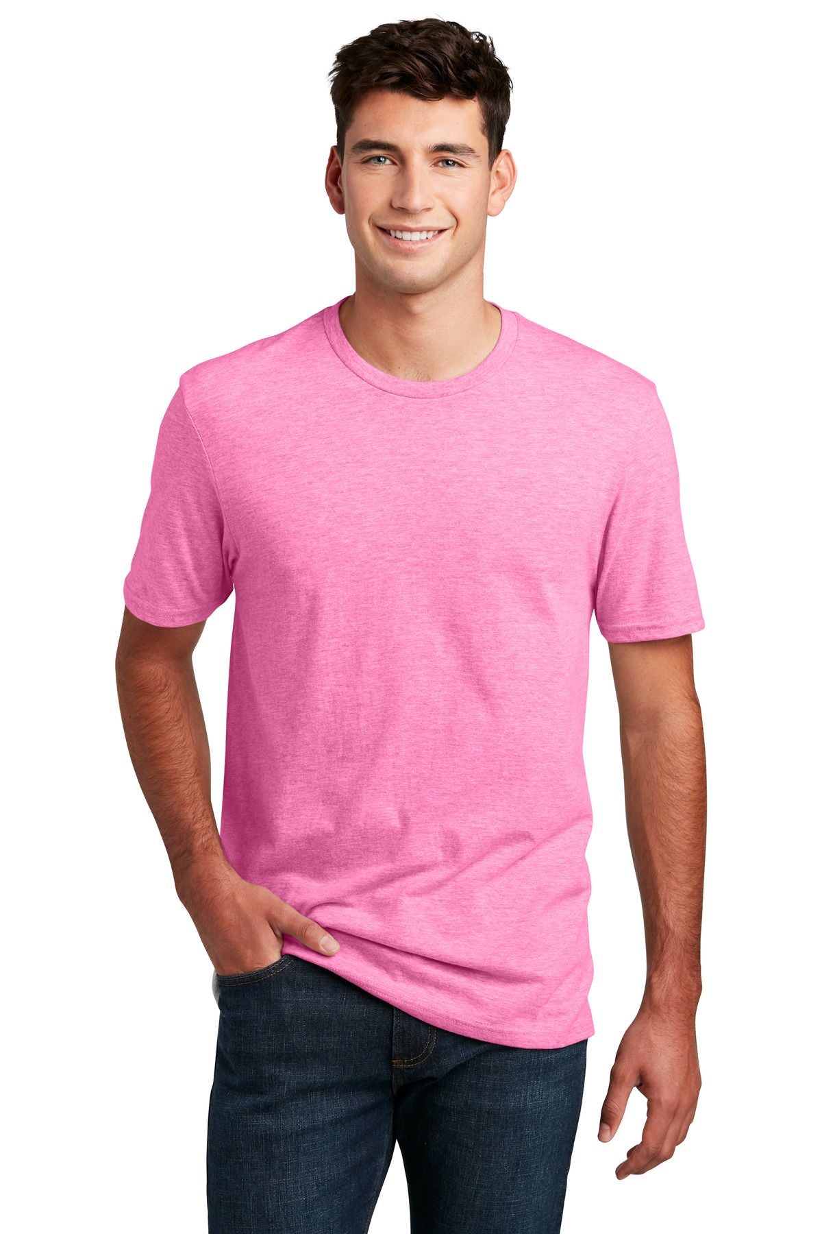 Heathered pink crewneck CVC tee with short sleeves