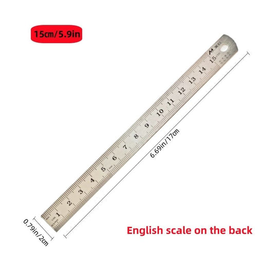 Stainless steel ruler, 15 cm length with inch and metric graduations