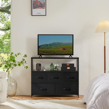 Dresser for Bedroom, Chest of Drawers, 5 Drawer Dresser, Closet Fabric Dresser with Metal Frame tv stand