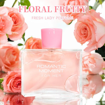3.4fl Oz Women's Eau De Parfum - ROMANTIC MOMENT - Floral & Woody - With Rose, Chamomile, and Lemon - Medium Intensity Perfume