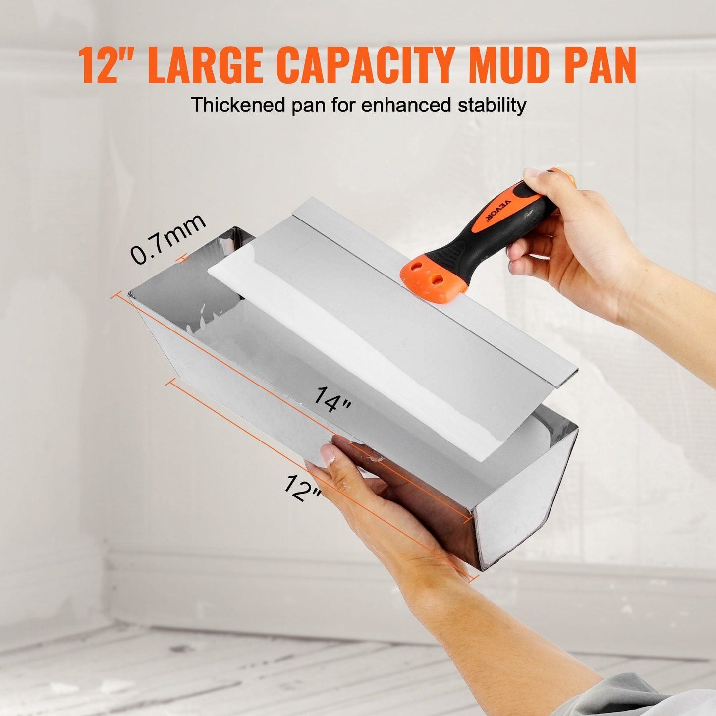 VEVOR Drywall Knife Set, 6 PCS Drywall Tools Includes 3" Painter Scraper, Two Putty Knives, Two Taping Knives and 12" Mud Pan, Stainless Steel Spackle Tool, Drywall Finishing Tools for Home