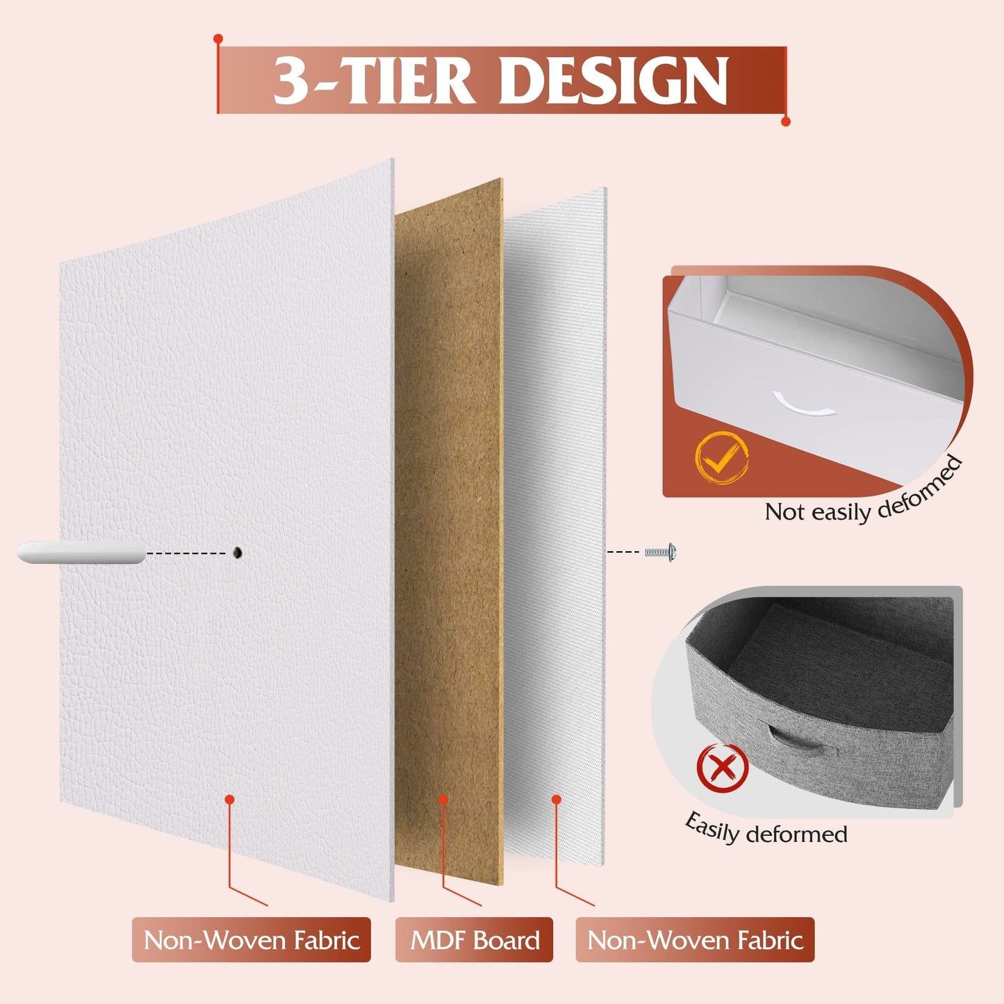 Bedside Table For Bedroom With 10 Fabric Drawers Storage Cabinet Steel Frame Closet For Clothes Storage Display Cabinet