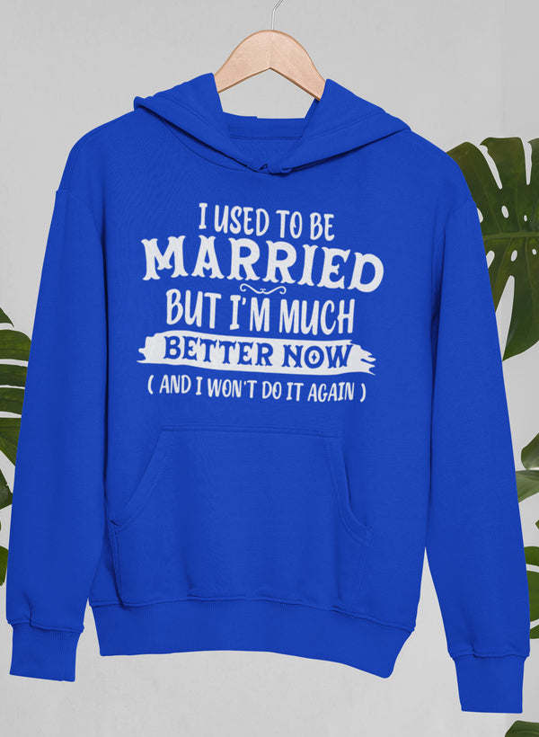 Royal blue pullover hoodie with slogan print and front kangaroo pocket