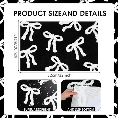 Bow Coquette Cute Bath Mat (20 X 32 Inch) – Non-Slip Absorbent Bathroom Rug For Vanity, Shower, Bedroom & Kitchen | Perfect Christmas Holiday Decor & Gift