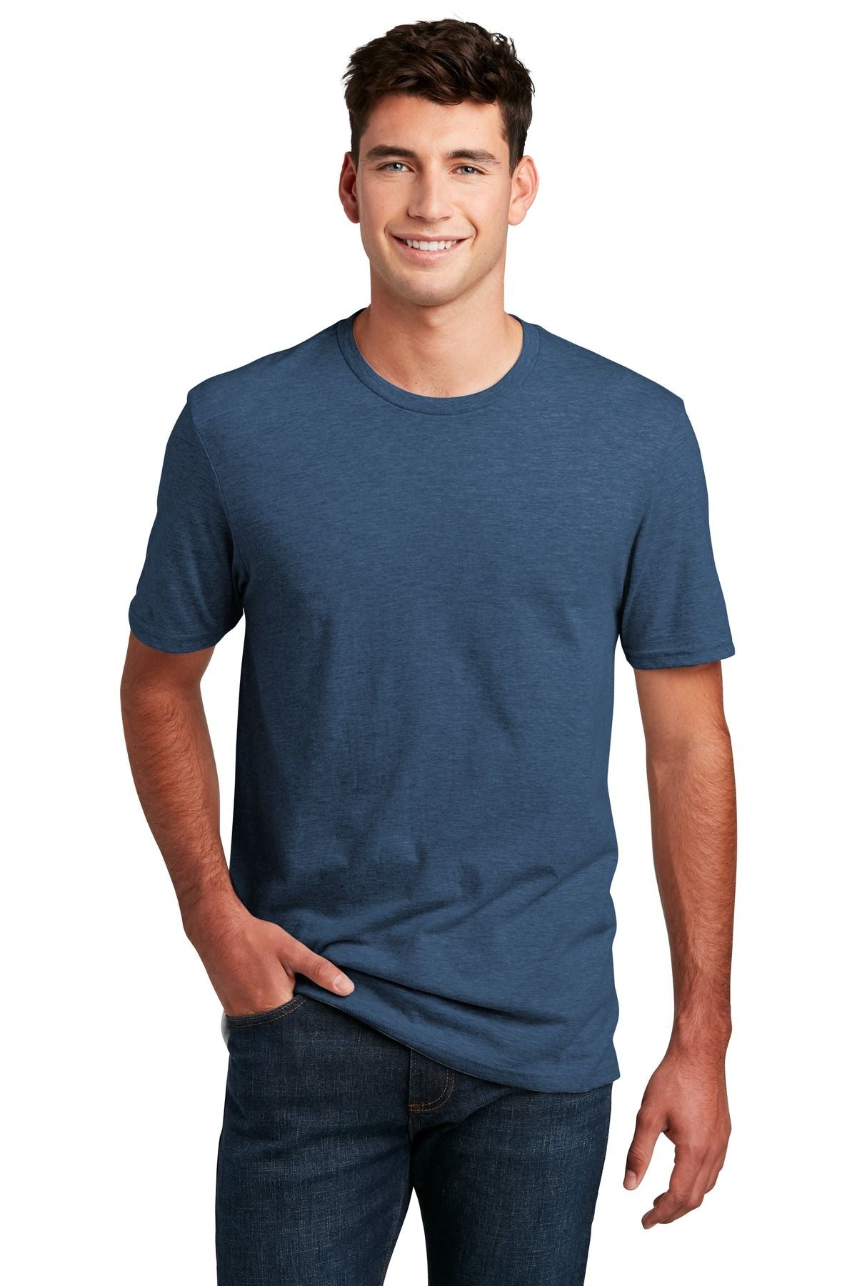 Heather blue CVC tee, crew neck short-sleeve
