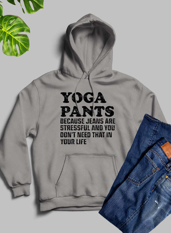 Heather gray yoga pants graphic hoodie with kangaroo pocket and drawstring hood