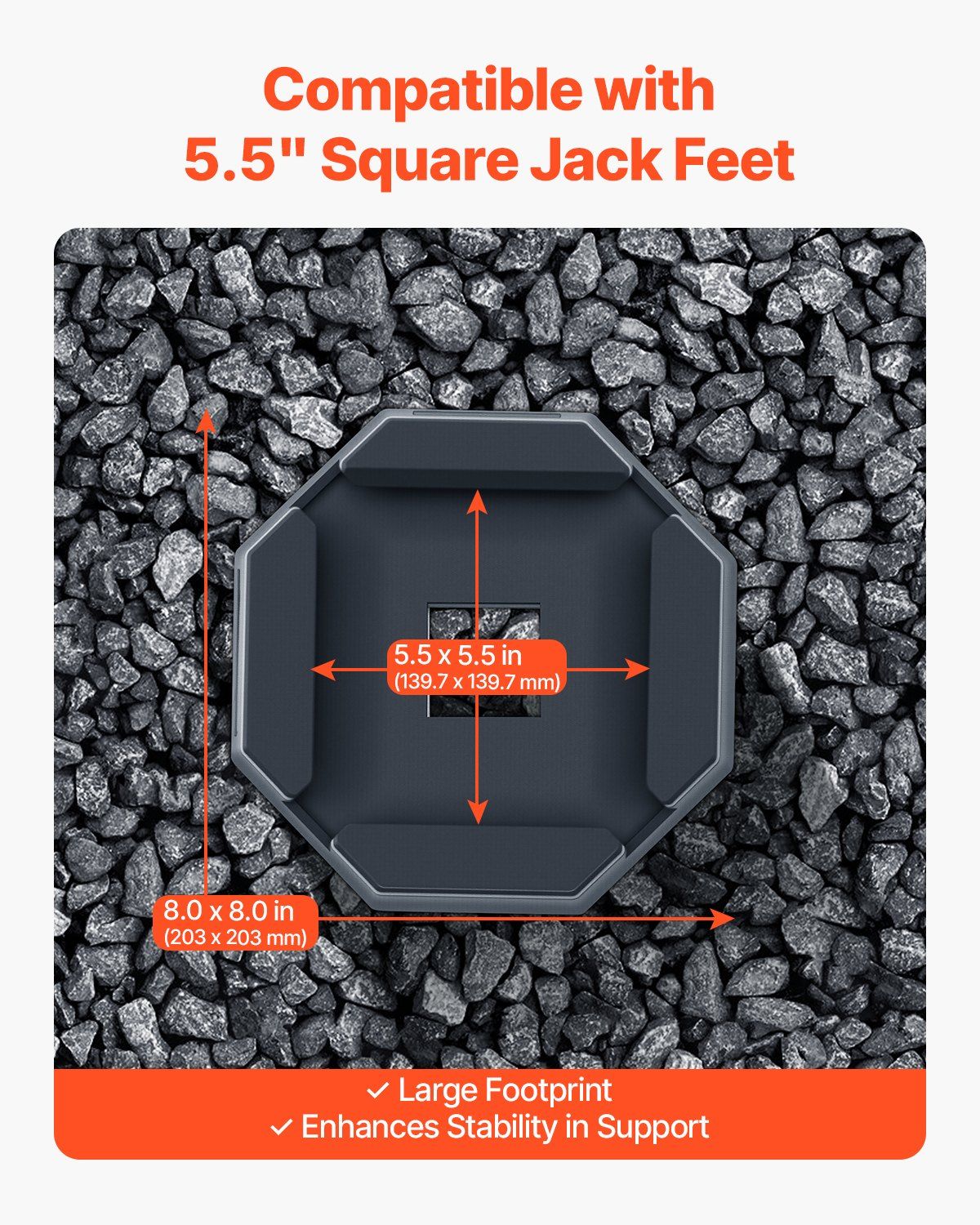 Black rubber jack pad sized for 5.5 inch square jack feet, octagonal base