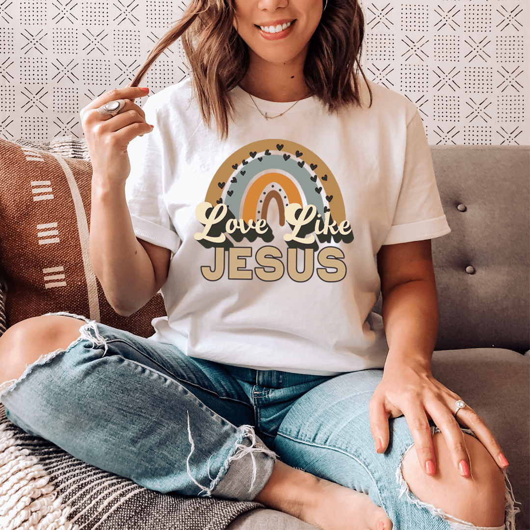 White T-shirt, crew neck, 'Love Like JESUS' front graphic, short sleeves