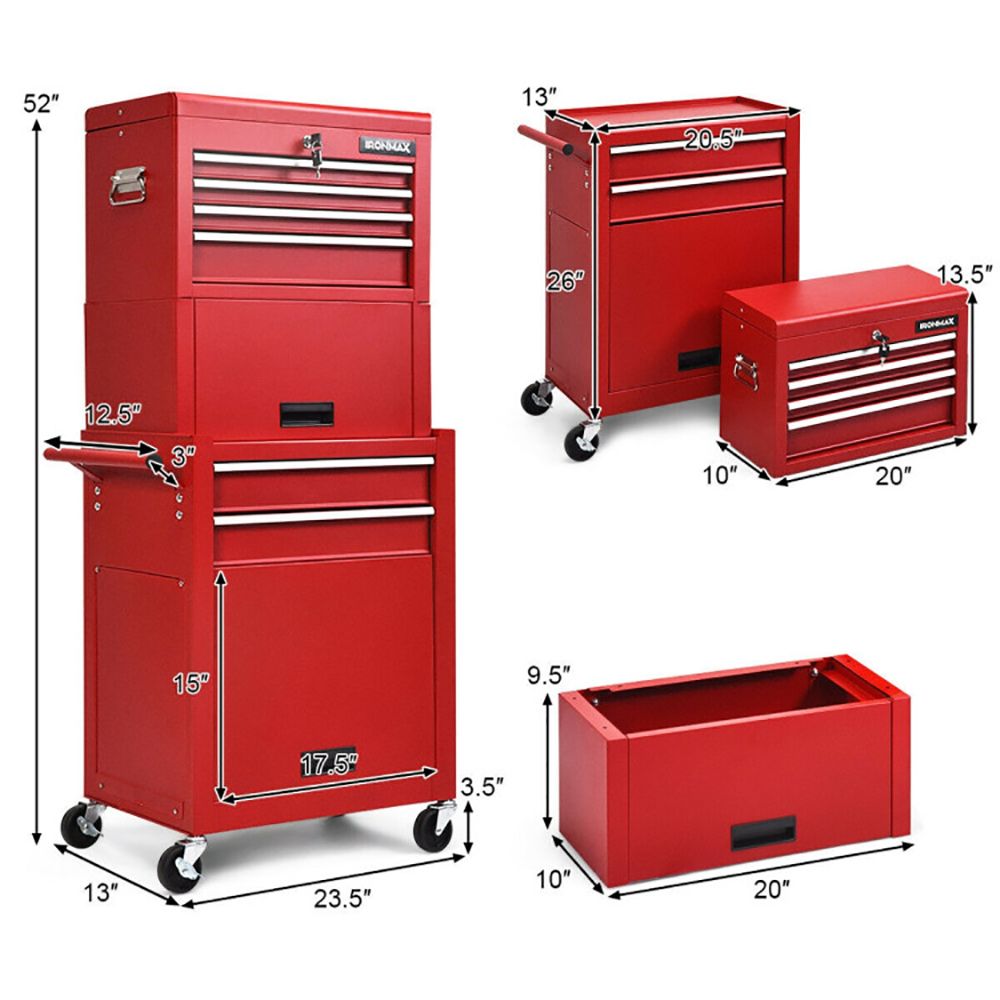 2-in-1 Rolling Tool Chest with 5 Sliding Lockable Drawers