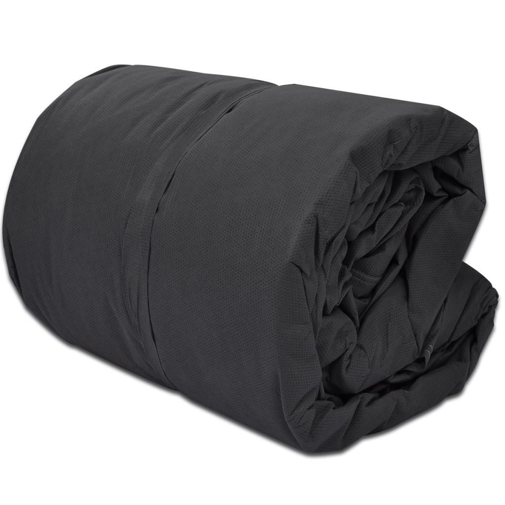 Dark gray caravan cover folded into a compact bundle