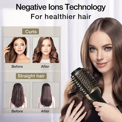 1000W Hot Air Brush and One-Step Hair Dryer with Volumizer - Soft Touch Pink Styler for Smooth and Shiny Hair - Perfect Gift for Hair Curler and Straightener