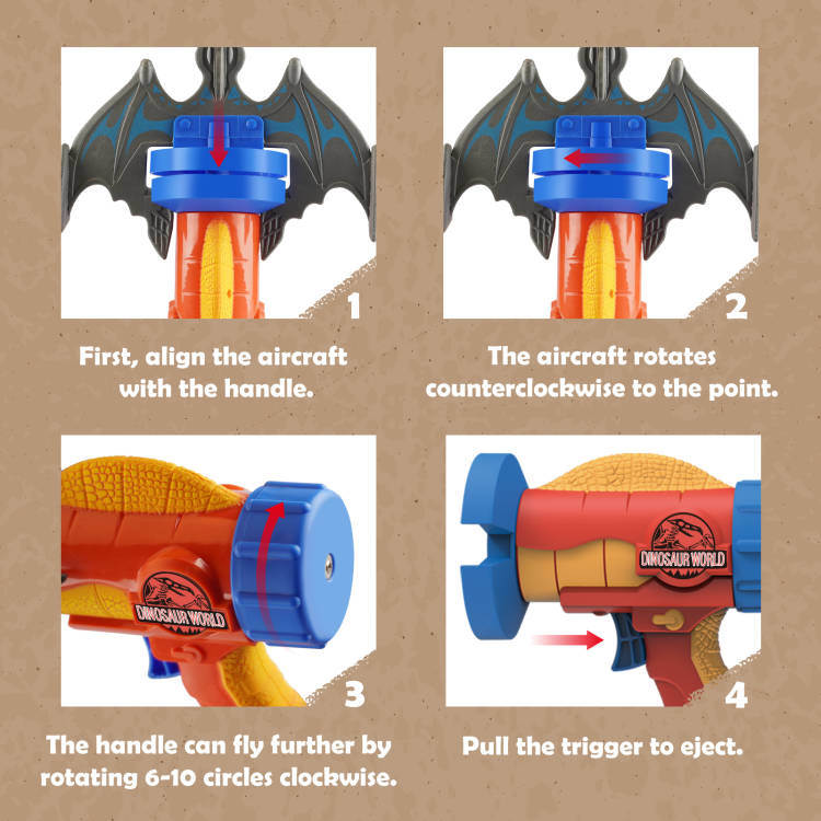 Rocket launcher airplane toy with rotating handle and trigger for ejecting foam projectiles.